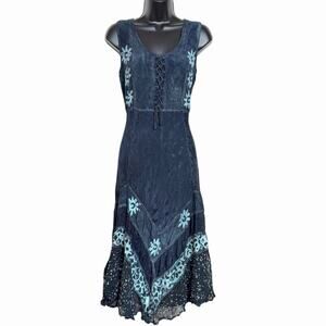 VTG 90s Y2K DRESS FAIRY BOHO FESTIVAL GRUNGE CORSET TIE DYE PATCHWORK FLORAL L